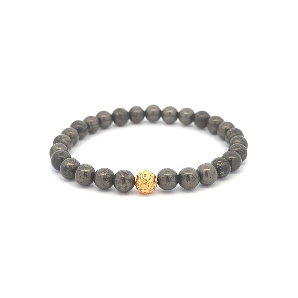18k Gold Money Ball Lucky Bracelet Gemstones Pyrite 6mm